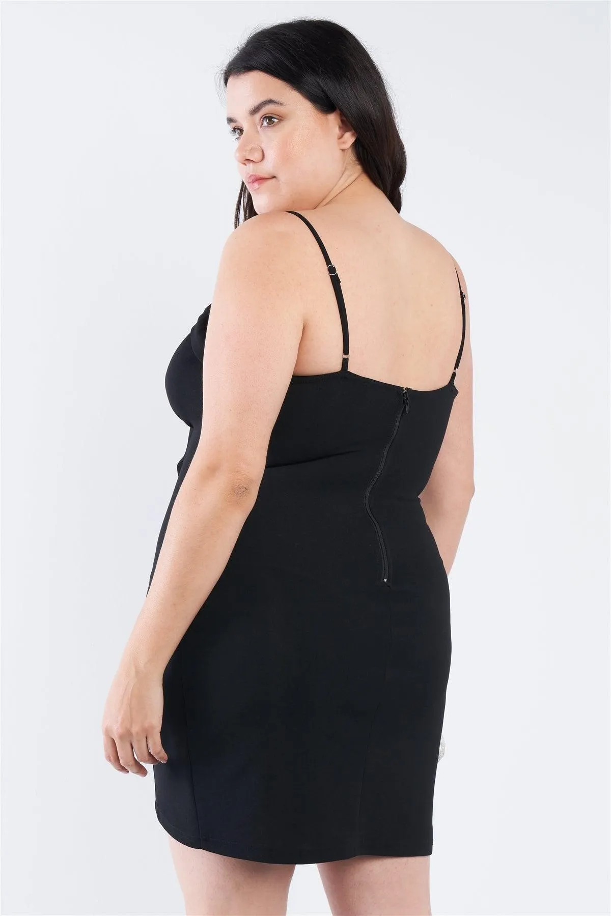 Junior Plus Size Black Wrap Front Ruched Bodycon Mini Dress /2-2-2