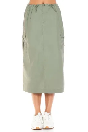 khaki Cargo Midi Skirt