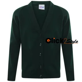 Kids Boys Girls School Uniform Knitted Cardigan V Neck Button UP Front Jumpers -Green