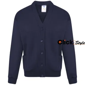 Kids Children Girls Unisex School Uniform Fleece Cardigan Button Closure Front -Navy Blue