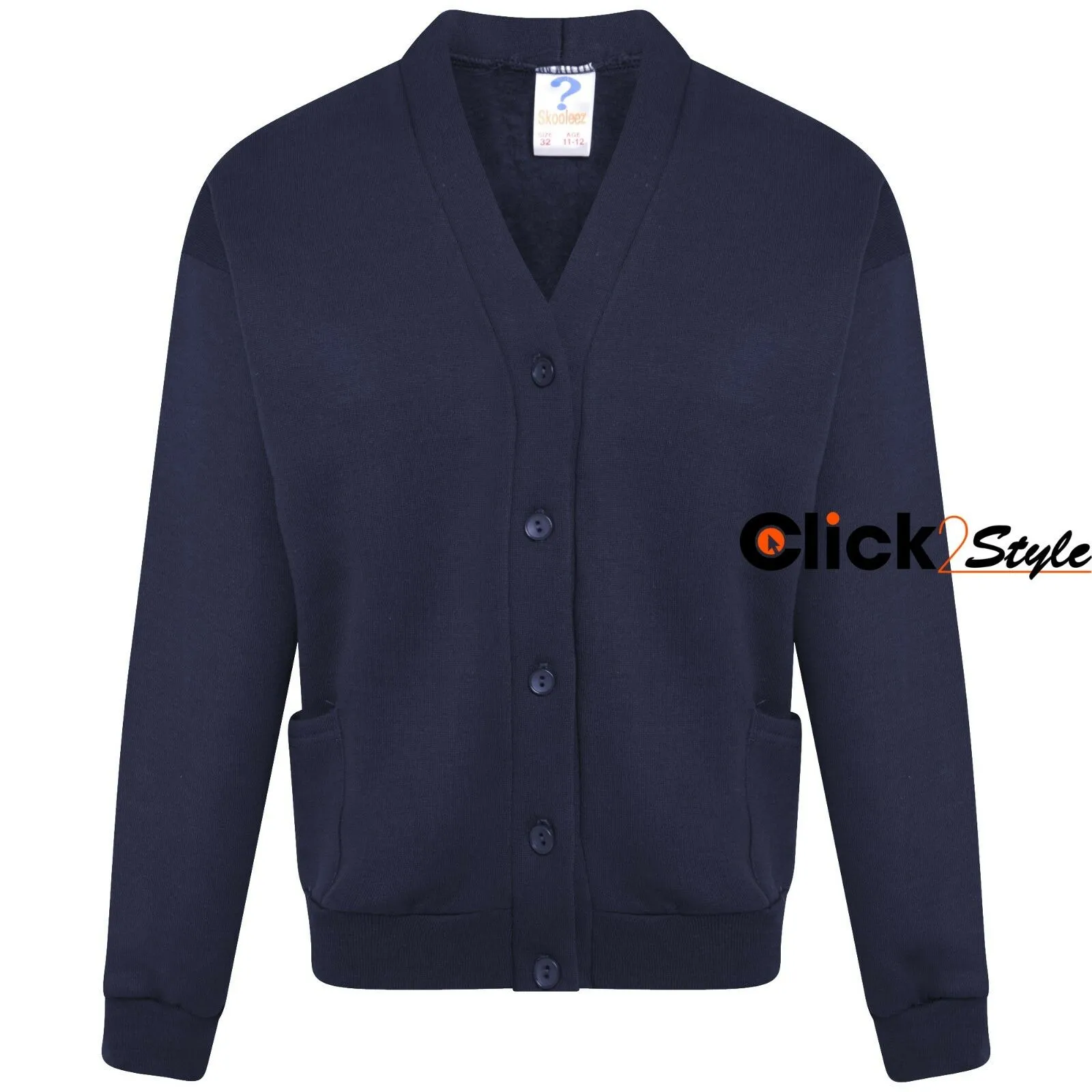 Kids Children Girls Unisex School Uniform Fleece Cardigan Button Closure Front -Navy Blue