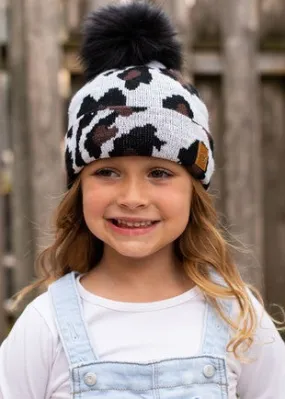 Kids White Leopard Beanie