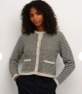 Knit Cardigan Button Up Feather Grey  & Black
