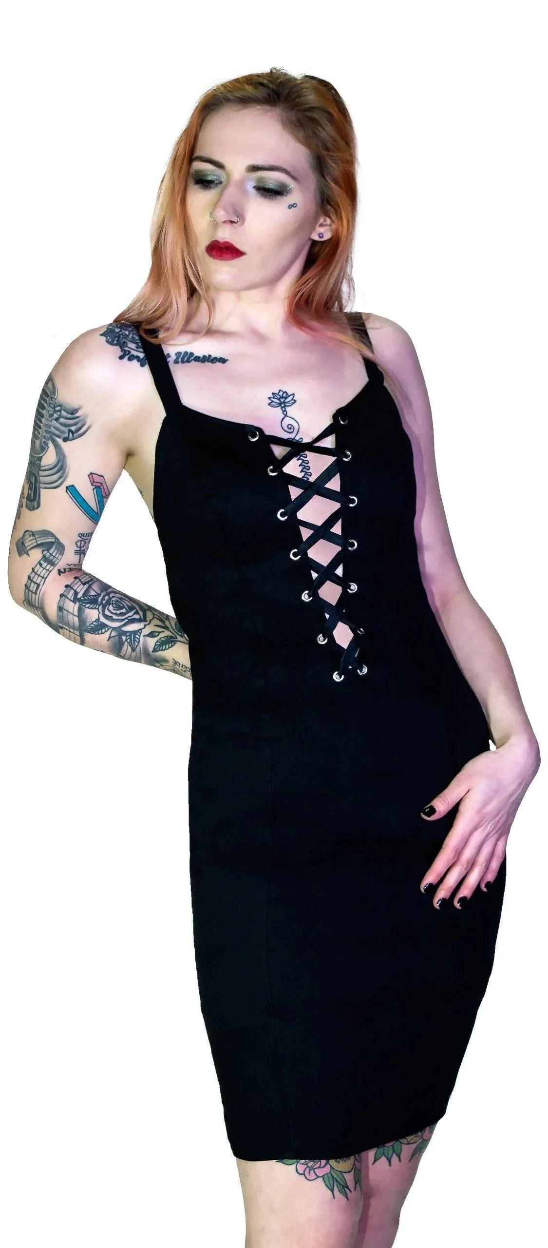 Lace-up Ribbon Black Mini Dress - Locasta
