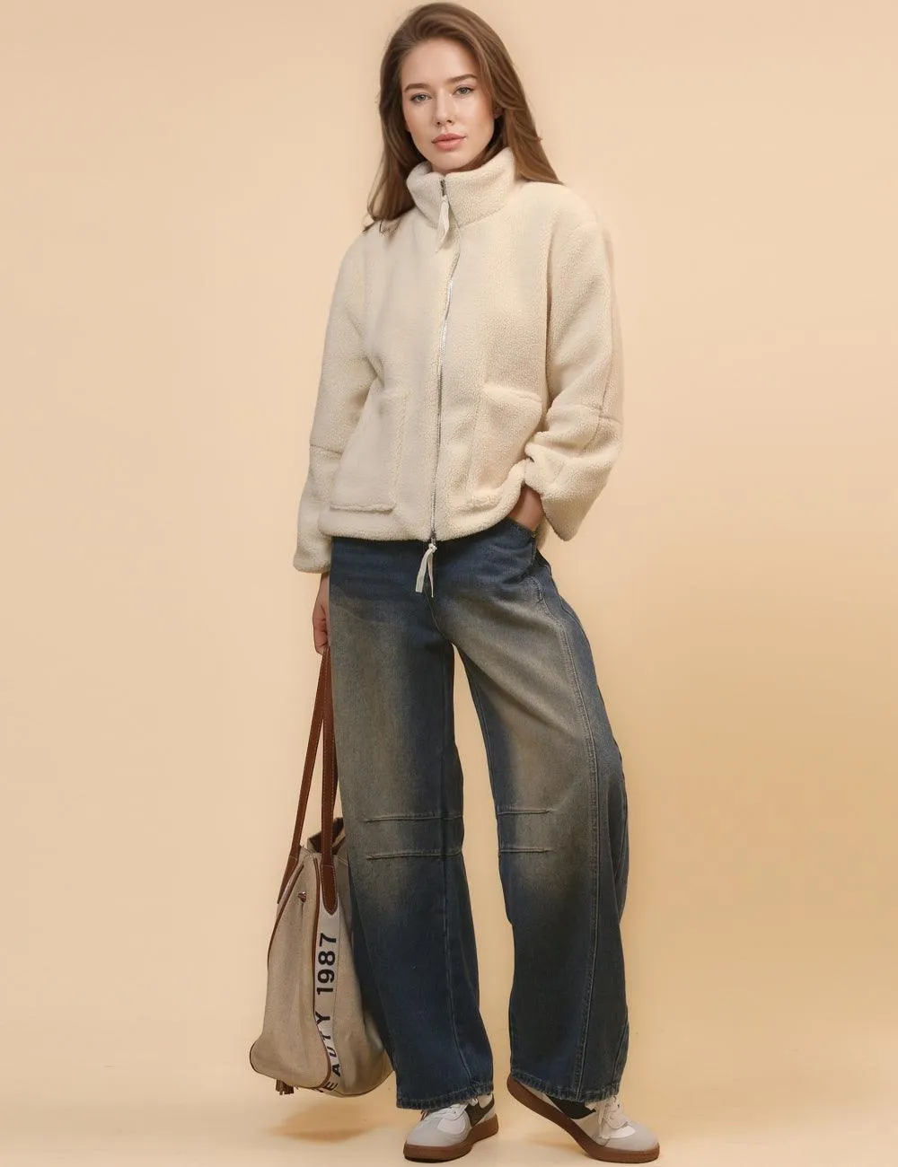 Ladies Polar Fleece Solid Color Zip Jacket SKT4672
