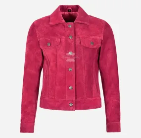 Ladies TRUCKER Suede Jacket Western Shirt Style Suede Jacket