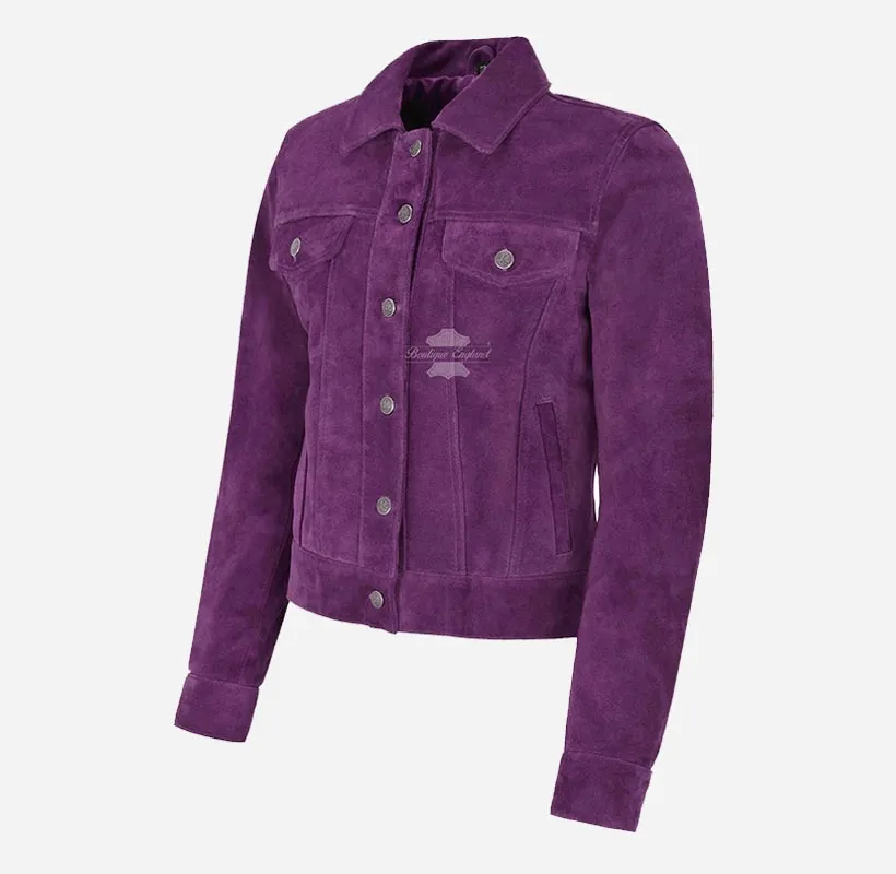Ladies TRUCKER Suede Jacket Western Shirt Style Suede Jacket