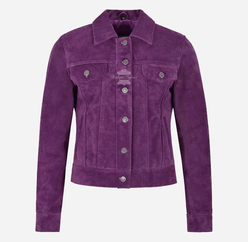Ladies TRUCKER Suede Jacket Western Shirt Style Suede Jacket