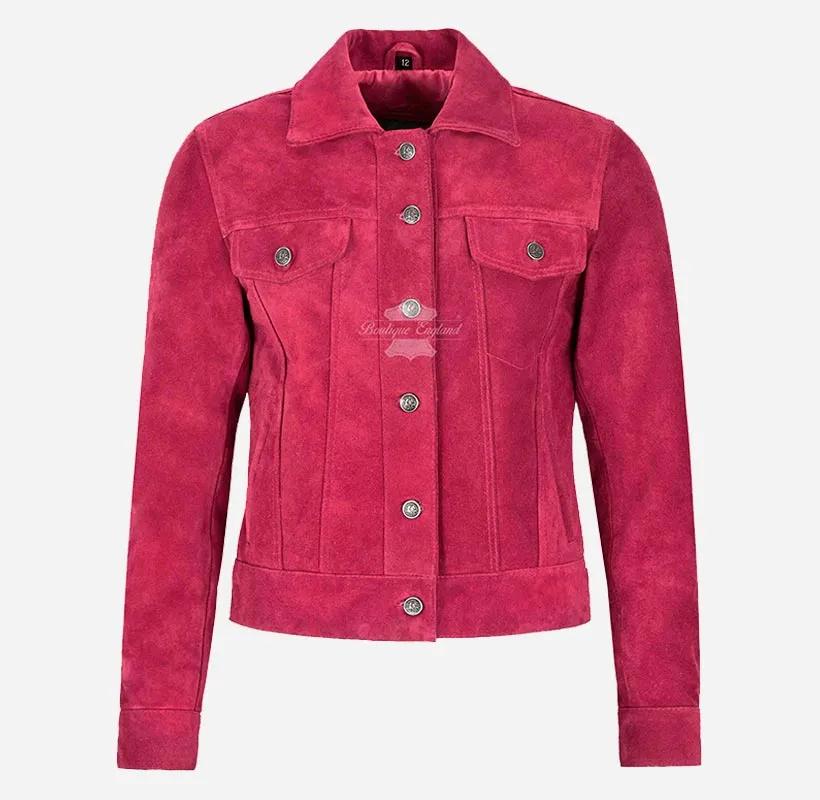 Ladies TRUCKER Suede Jacket Western Shirt Style Suede Jacket