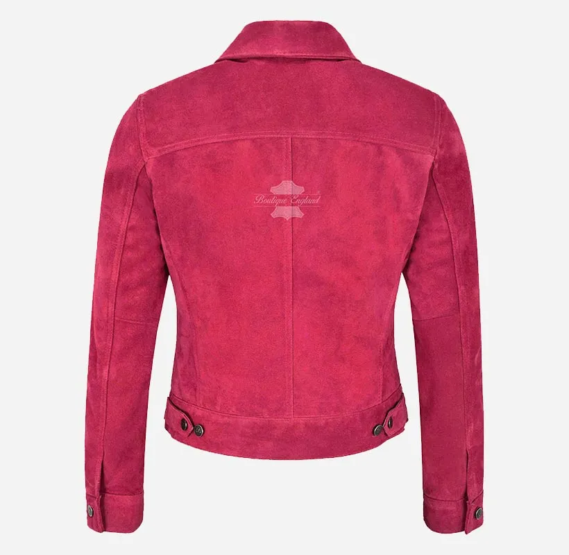 Ladies TRUCKER Suede Jacket Western Shirt Style Suede Jacket