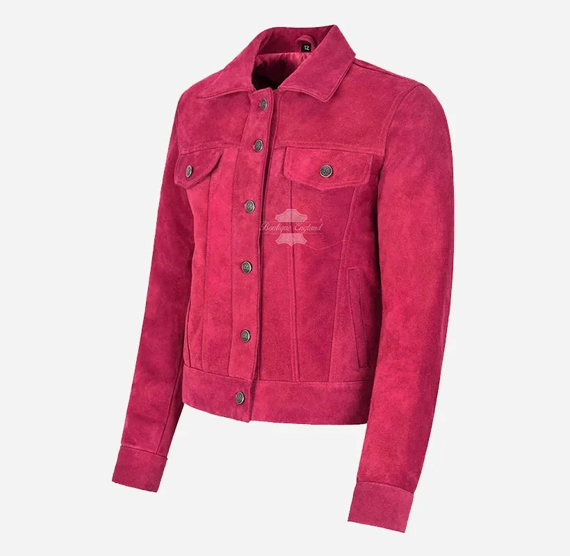 Ladies TRUCKER Suede Jacket Western Shirt Style Suede Jacket