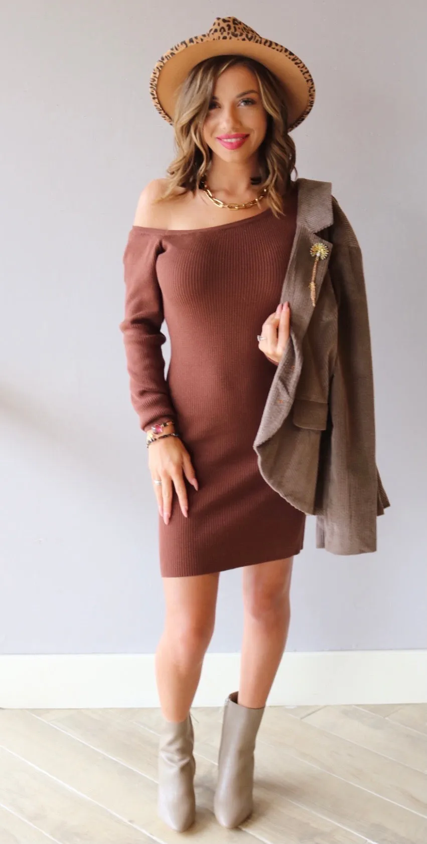 *LE LIS! CHARMED RibKnit OneShoulder Sweater Dress