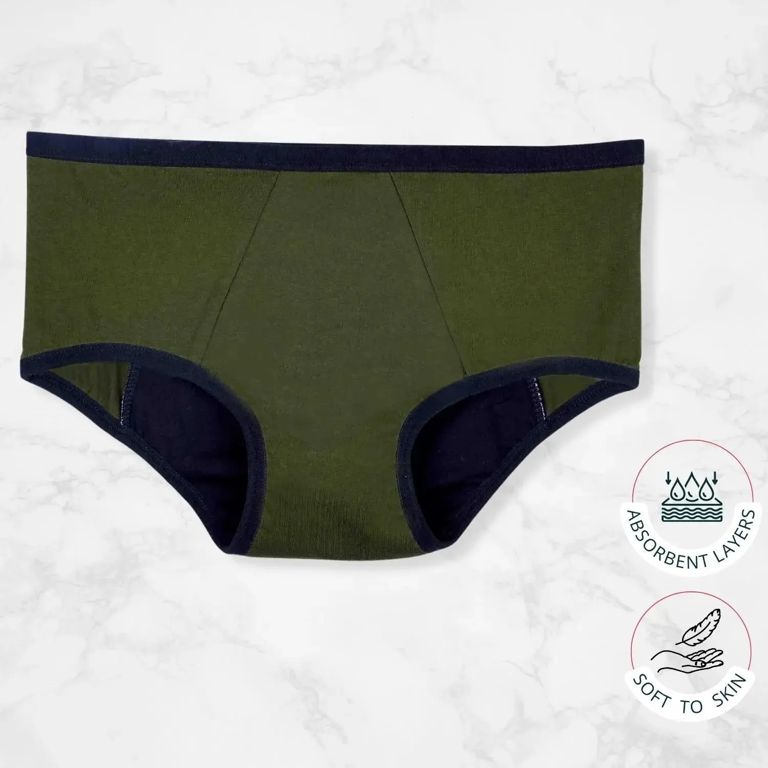 LEAKPROOF & REUSABLE PERIOD UNDERWEAR | RAINBOW BLUE PRINT & GREEN | ANTIMICROBIAL LINING | NO PAD NEEDED