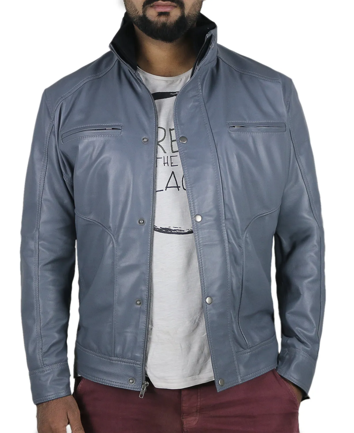 Leather Jackets Hub Mens Genuine Lambskin Leather Jacket (Black, Fencing Jacket) - 1501063