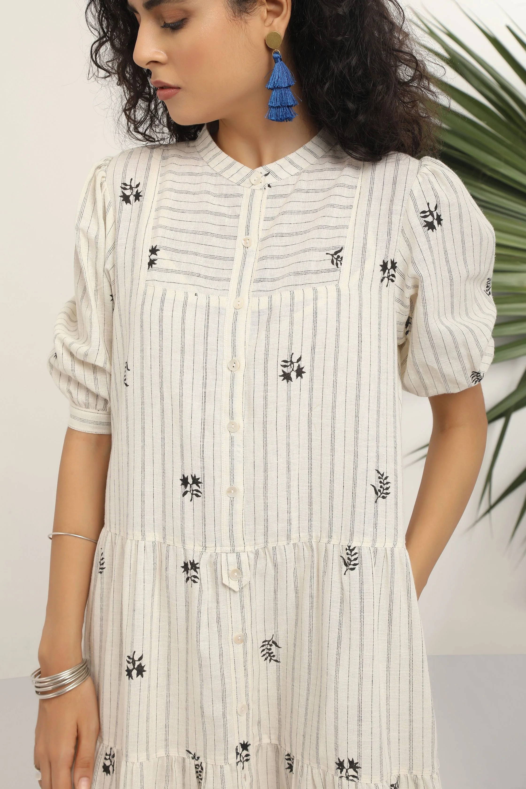 Lekha Dress - Black and White Block Print