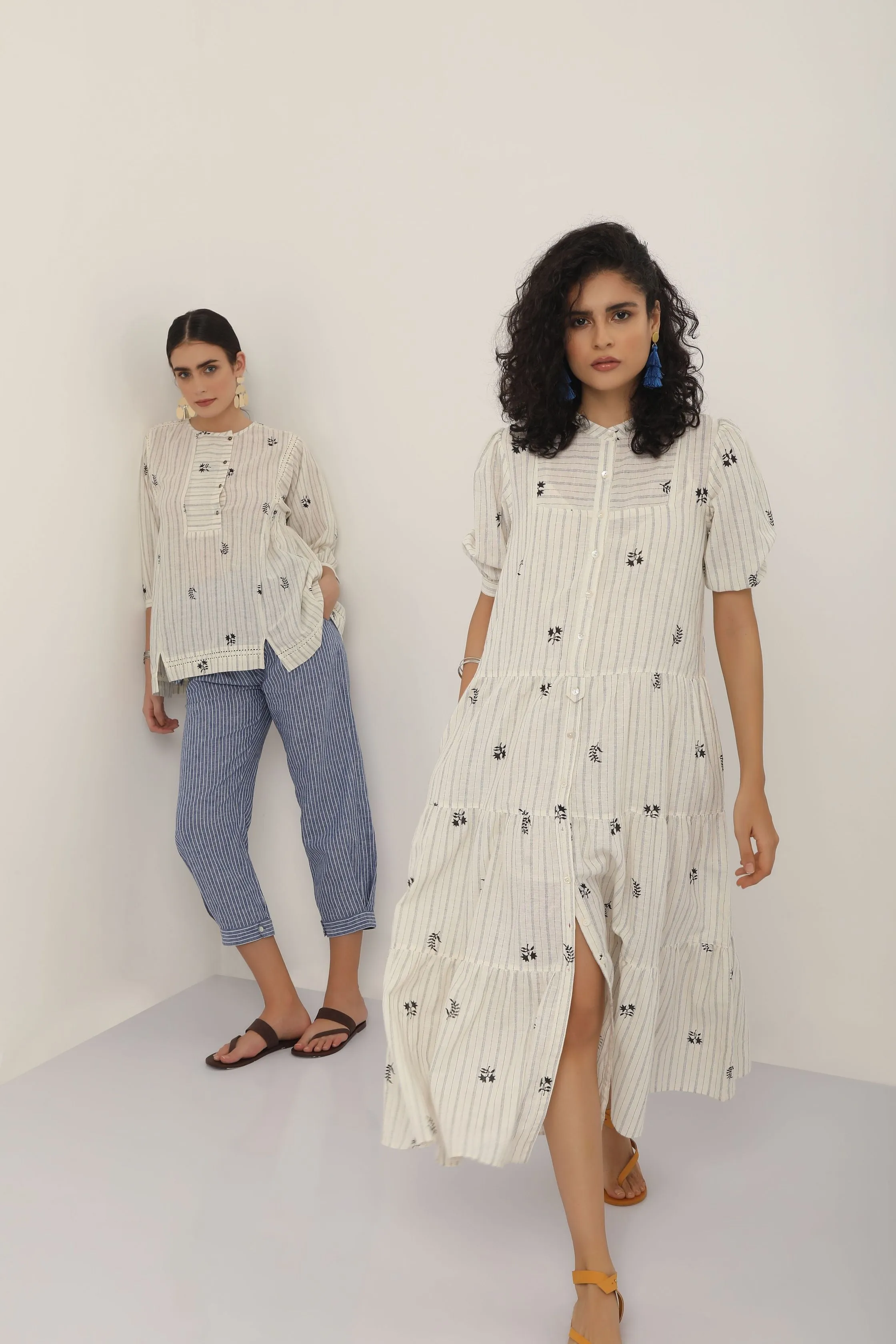 Lekha Dress - Black and White Block Print