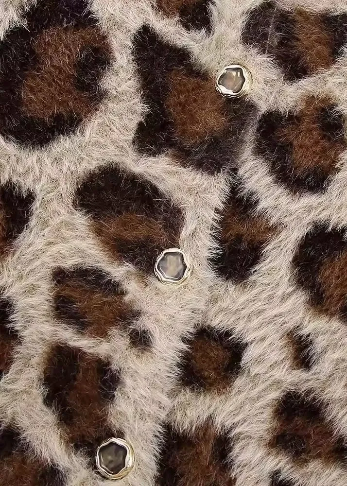 Leopard Print Angora Knit Cardigan