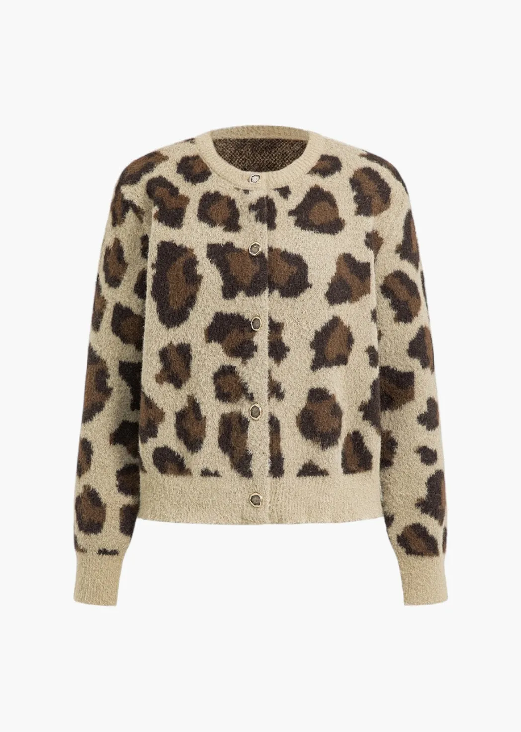 Leopard Print Angora Knit Cardigan