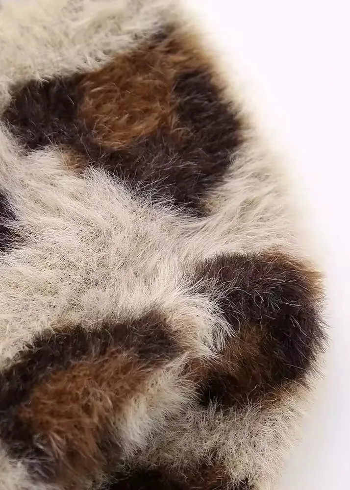 Leopard Print Angora Knit Cardigan