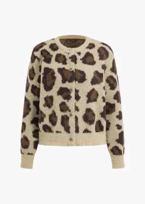 Leopard Print Angora Knit Cardigan