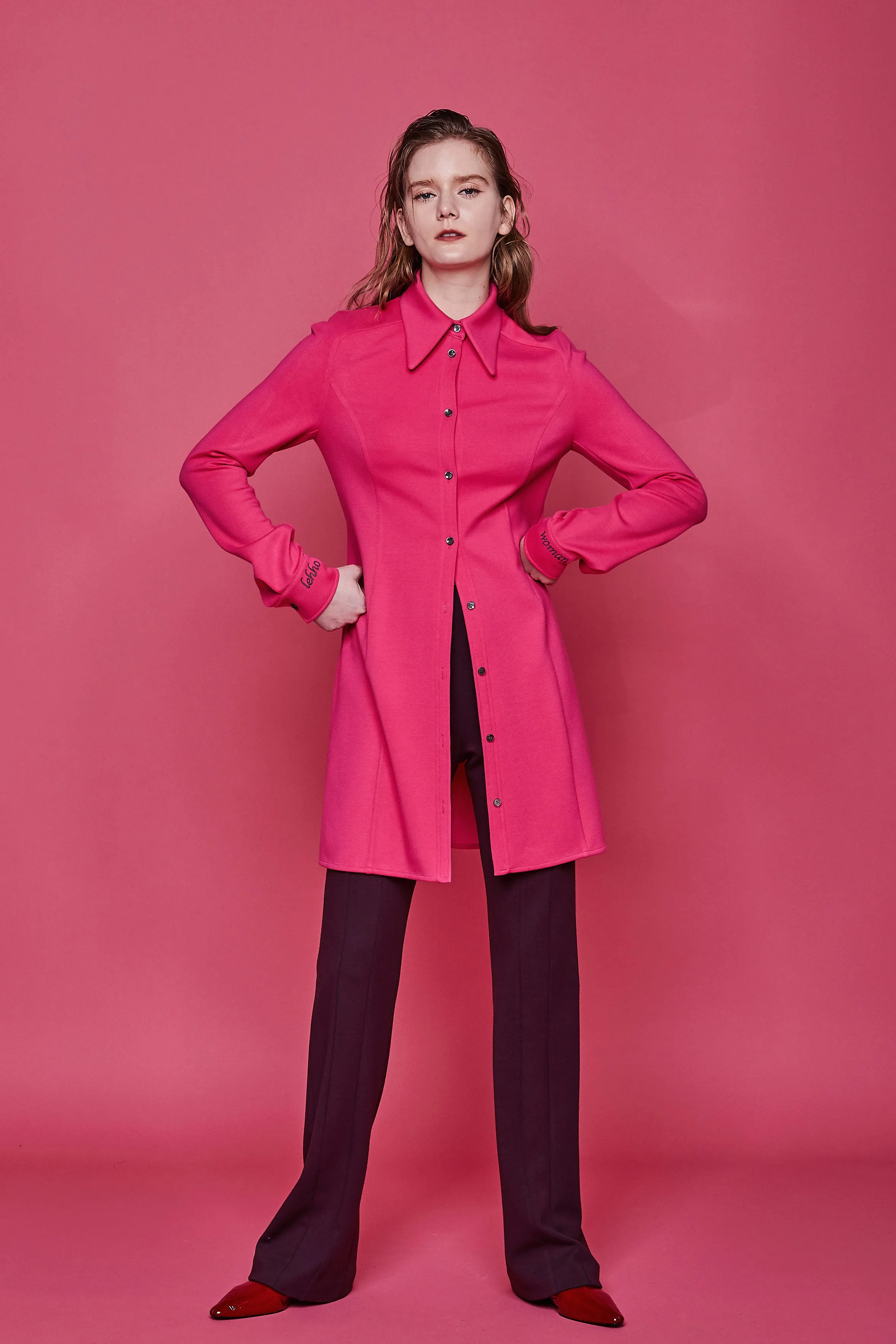 LOLI MATTE CREPE JERSEY SHIRT DRESS