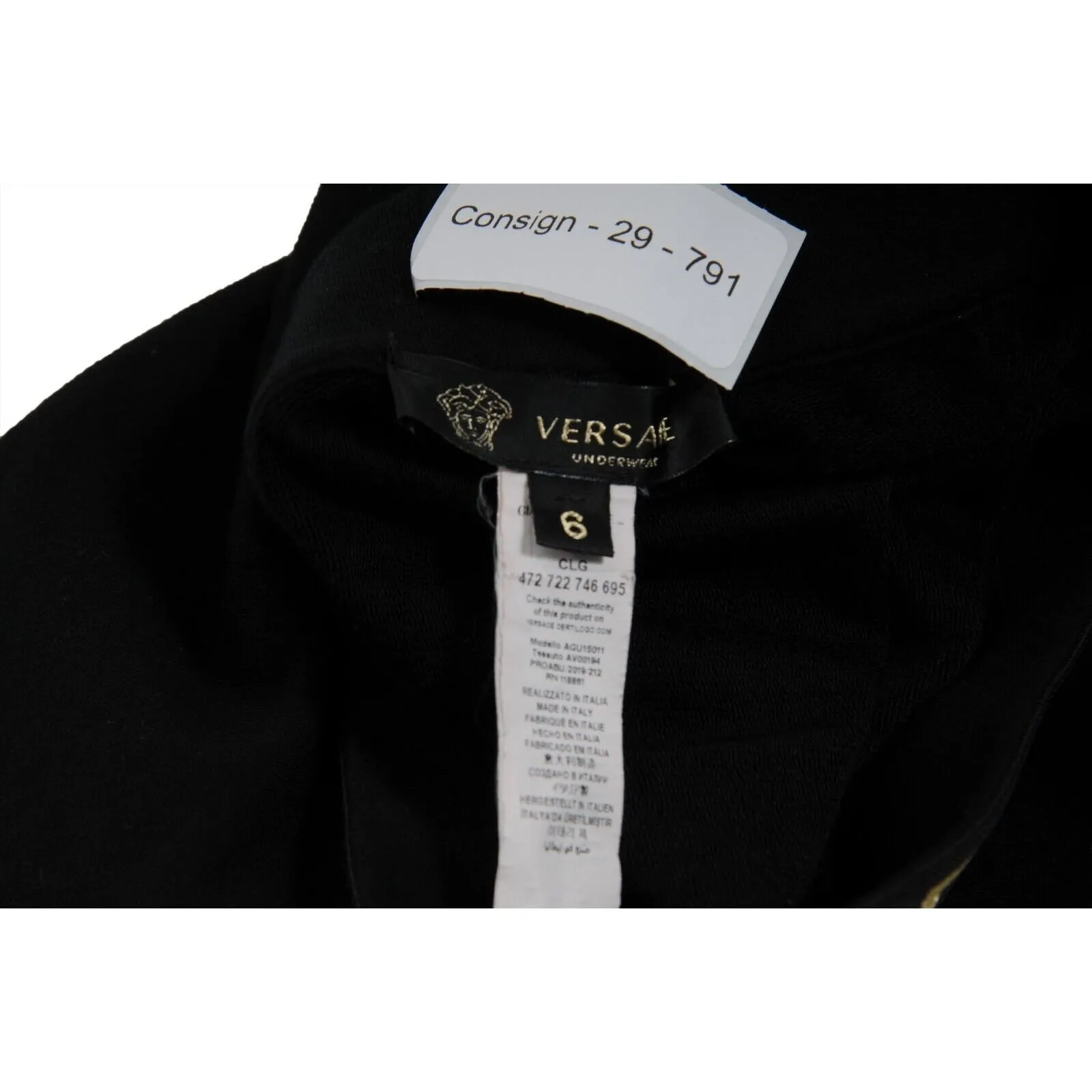 Long Johns Size US XL 6 Black Gold Greca Logo Border