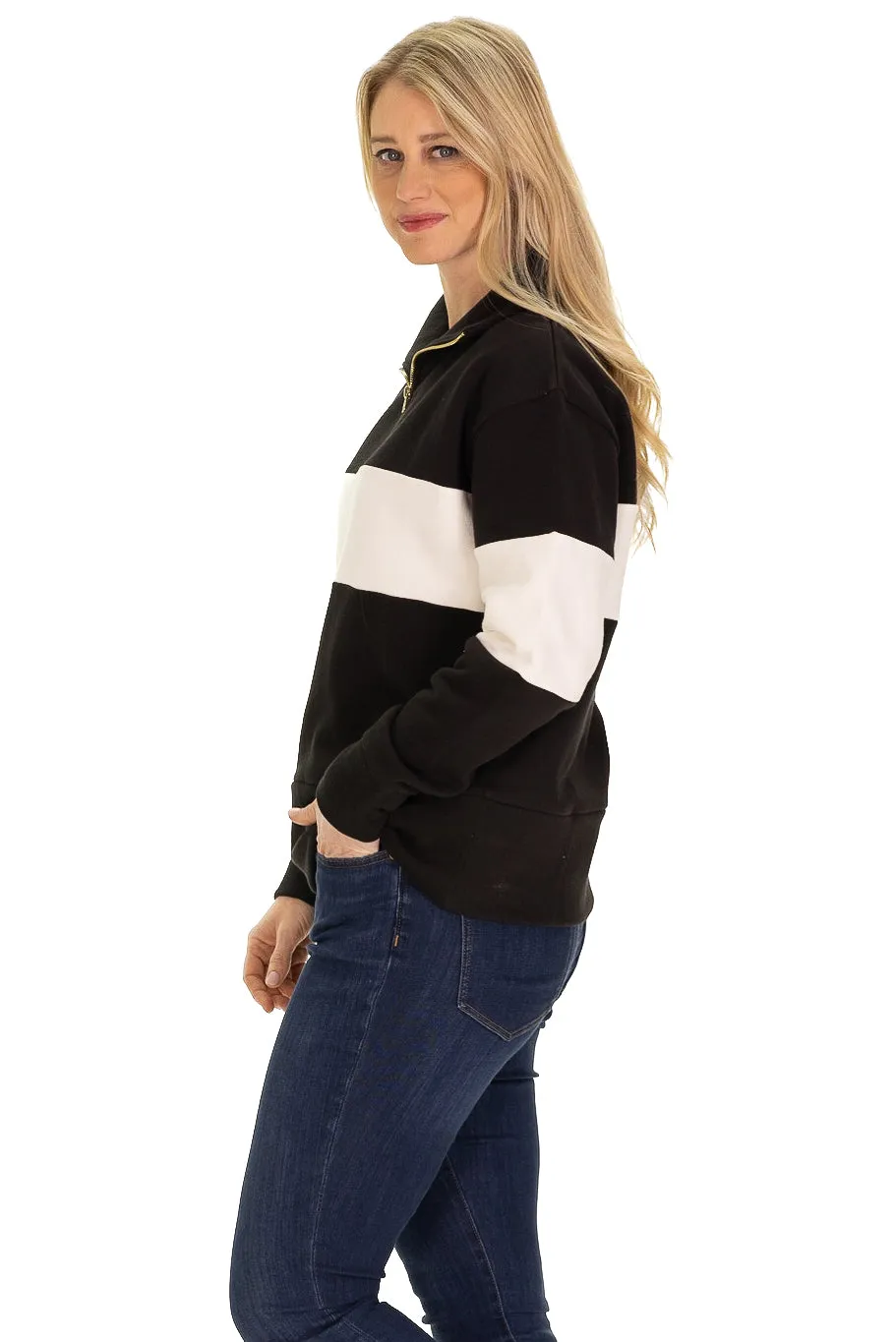 Lottie Quarter Zip in Black Colorblock