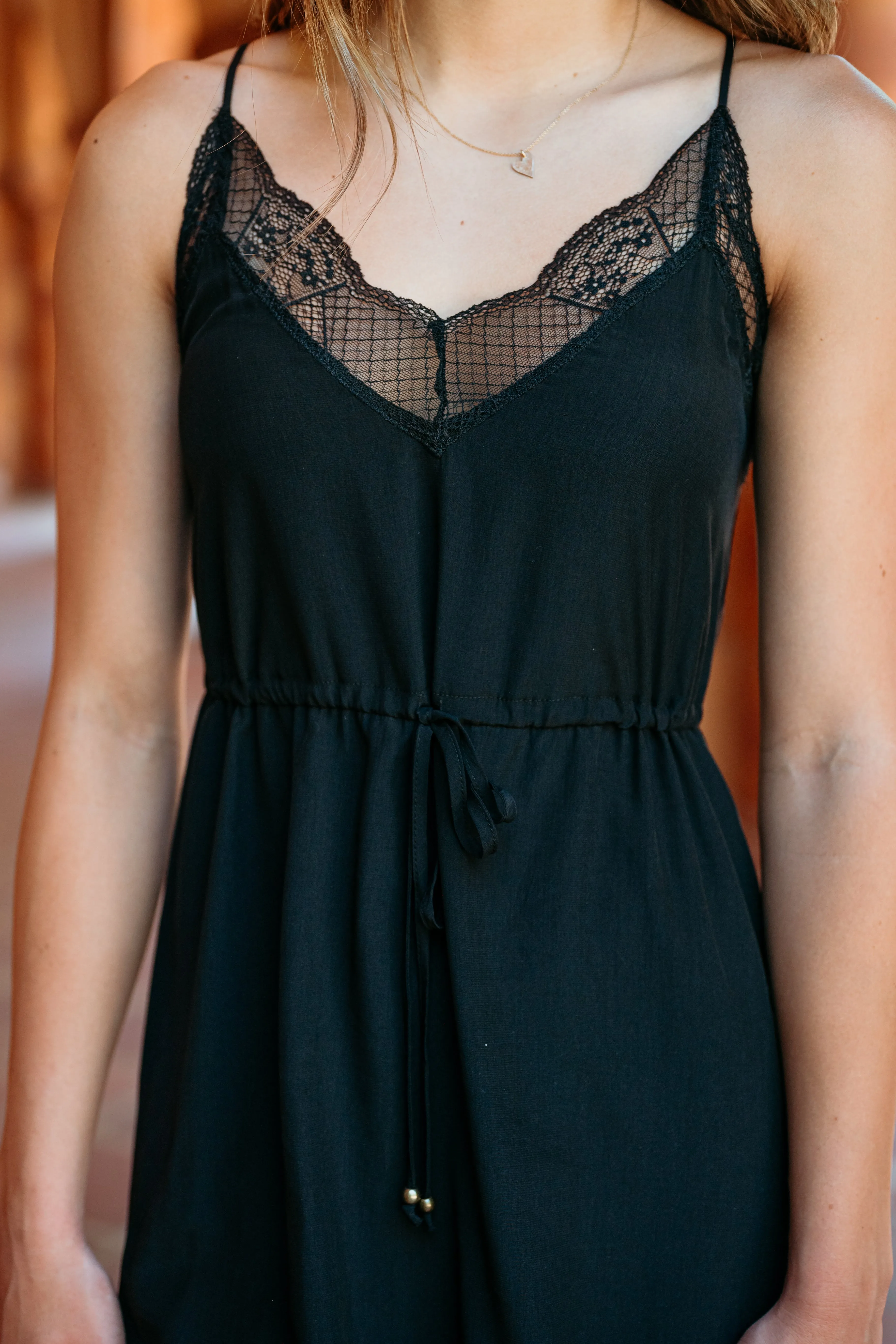 Love Lace Drawstring Waist Mini Dress