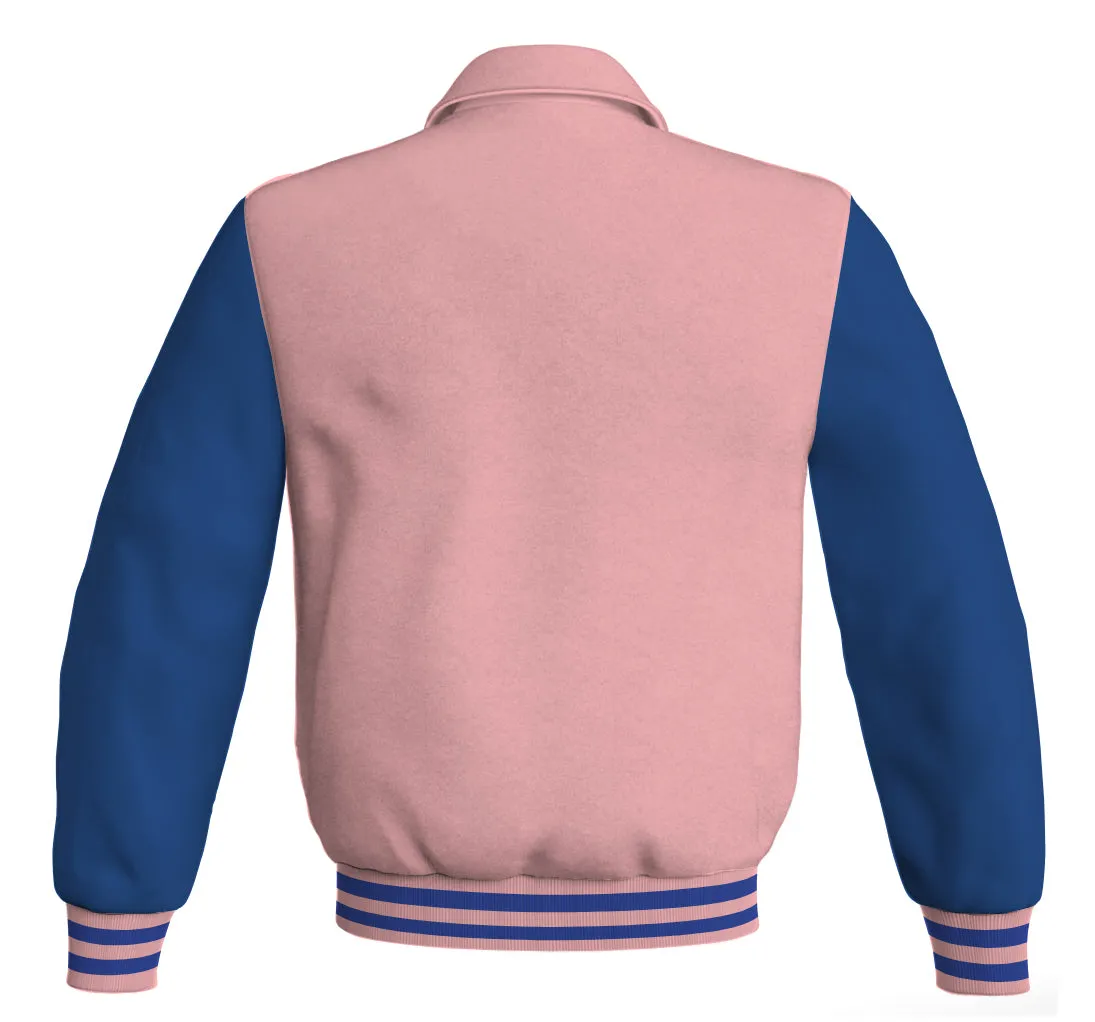 Luxury Bomber Classic Jacket Pink Body and Blue Leather Sleeves
