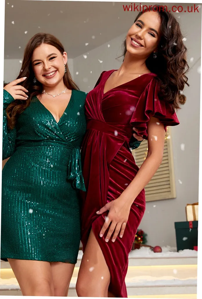 Lyla V-neck Tea-Length Club Dresses Bodycon Cocktail Velvet Dress