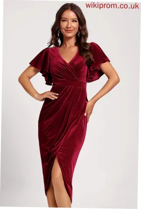 Lyla V-neck Tea-Length Club Dresses Bodycon Cocktail Velvet Dress