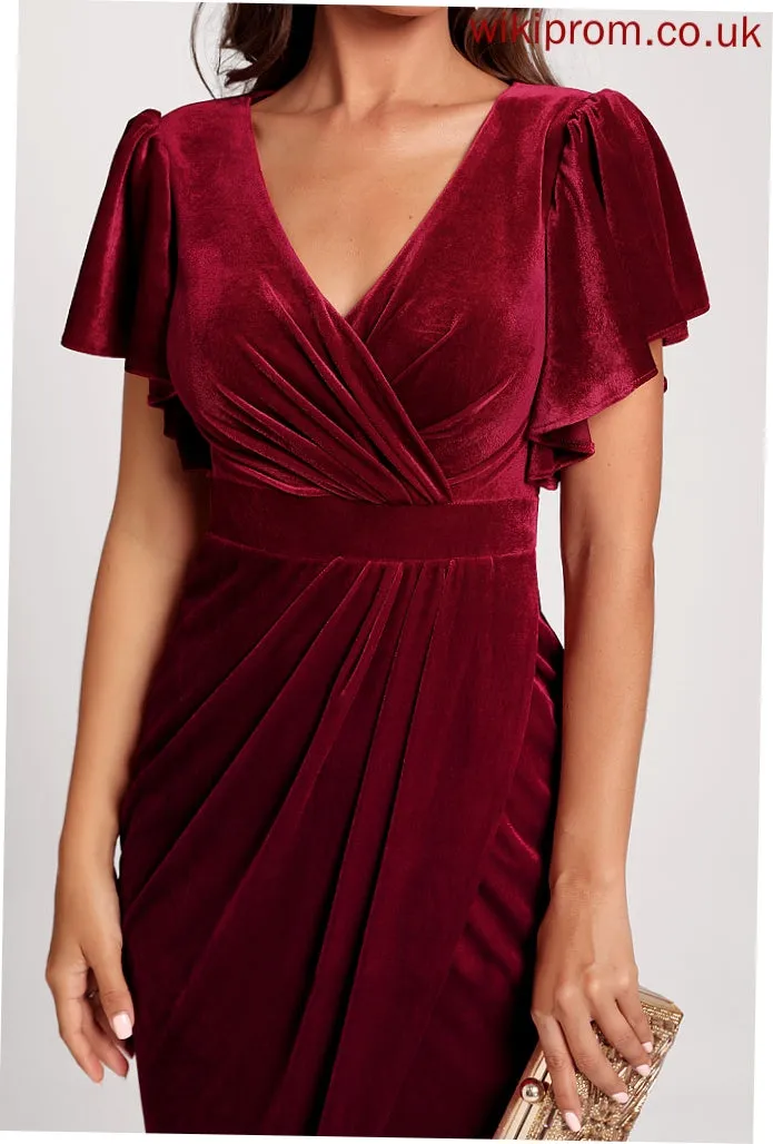 Lyla V-neck Tea-Length Club Dresses Bodycon Cocktail Velvet Dress