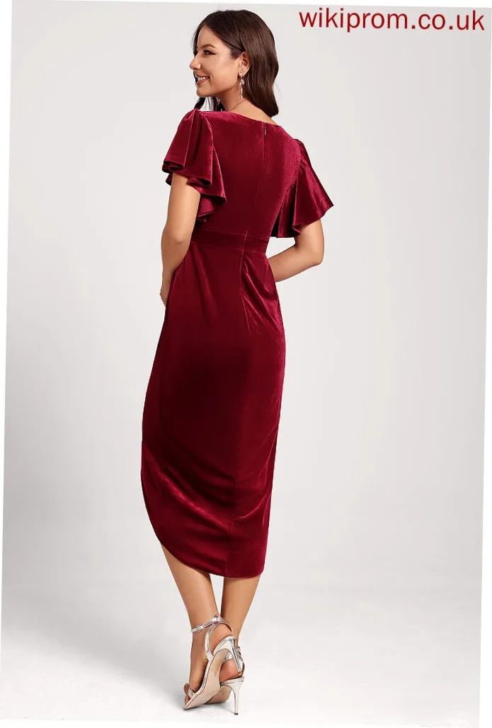 Lyla V-neck Tea-Length Club Dresses Bodycon Cocktail Velvet Dress