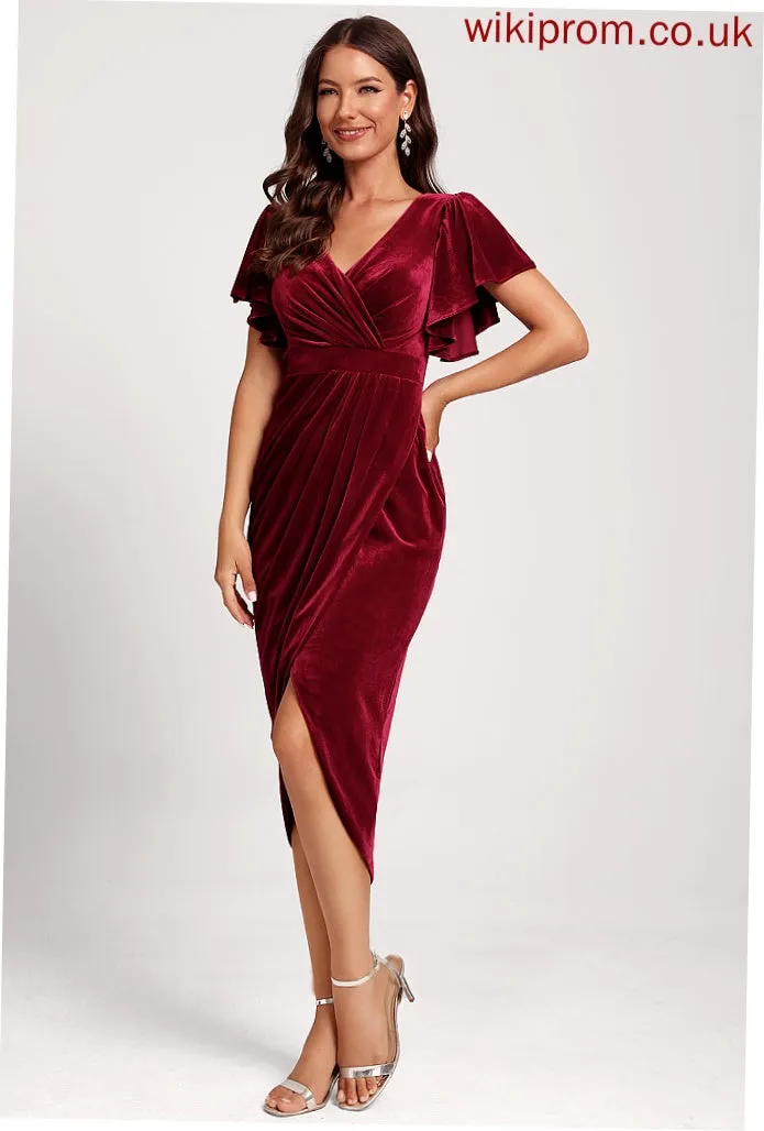 Lyla V-neck Tea-Length Club Dresses Bodycon Cocktail Velvet Dress