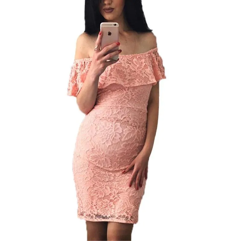 Maternity Plain Off Shoulder Lace Bodycon Dress