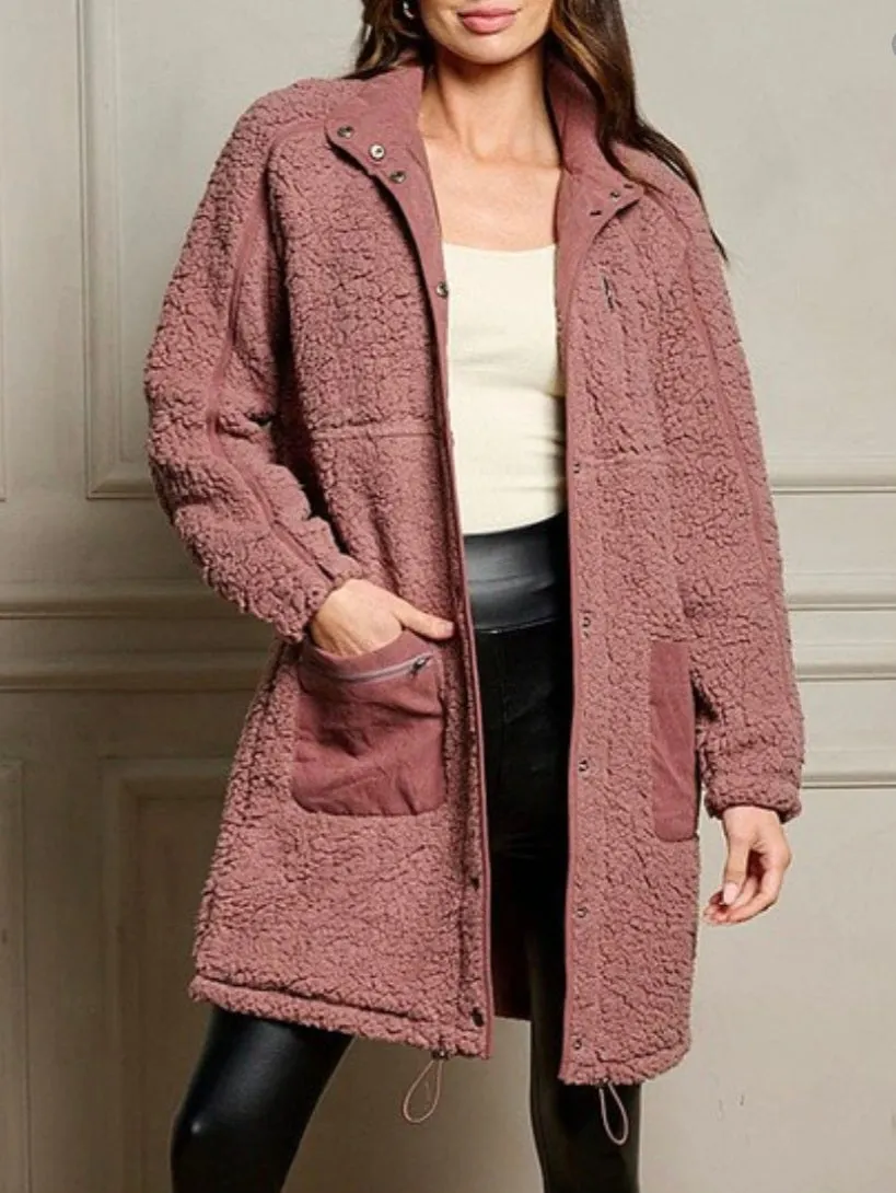 Mauve Long Sherpa Jacket