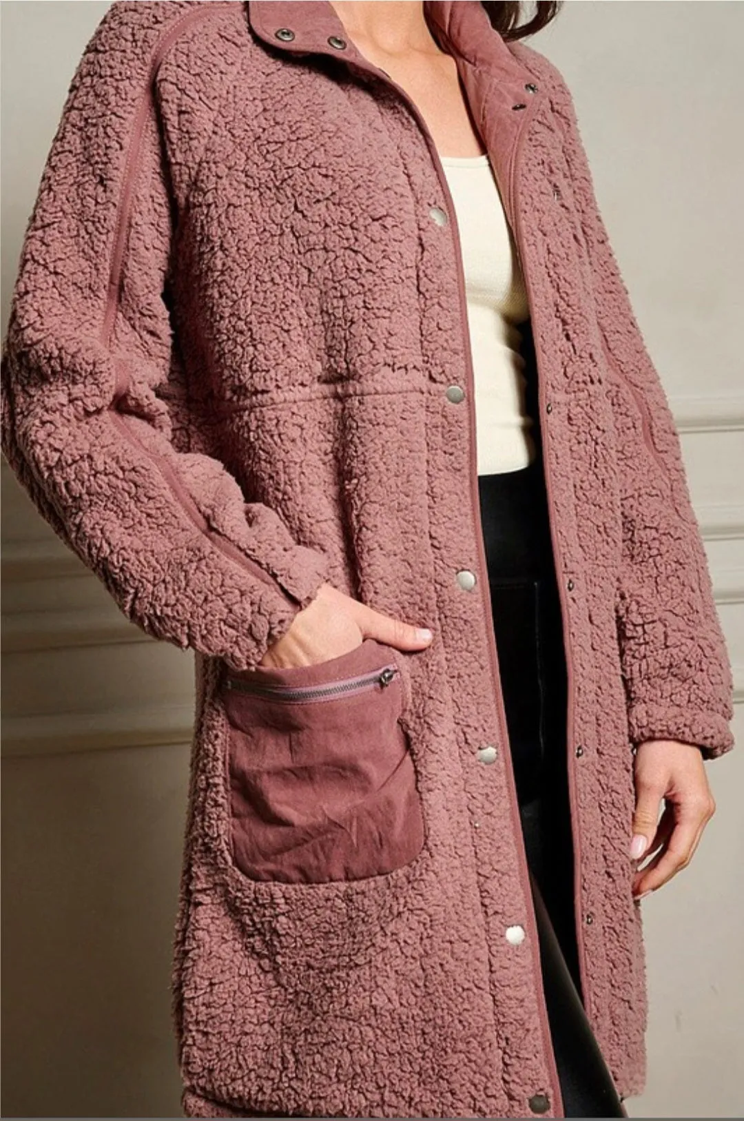 Mauve Long Sherpa Jacket