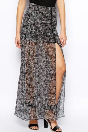 Maxi Skirt in Zip Printed Chiffon