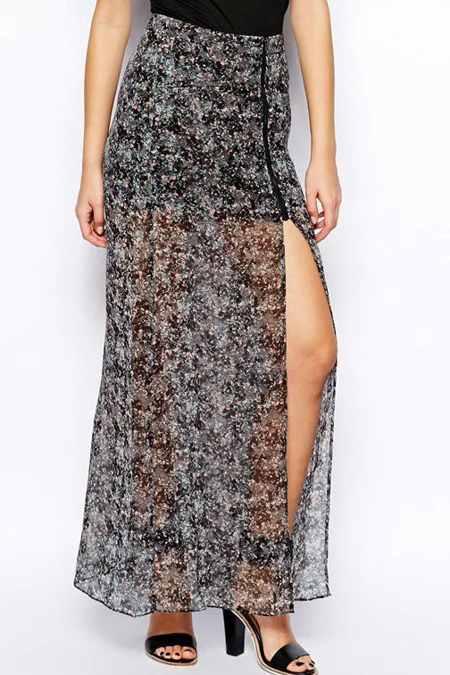 Maxi Skirt in Zip Printed Chiffon