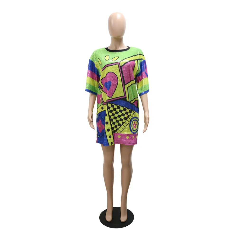 MB FASHION SEQUIN MINI SHIRT LOOSE DRESS 9984LY
