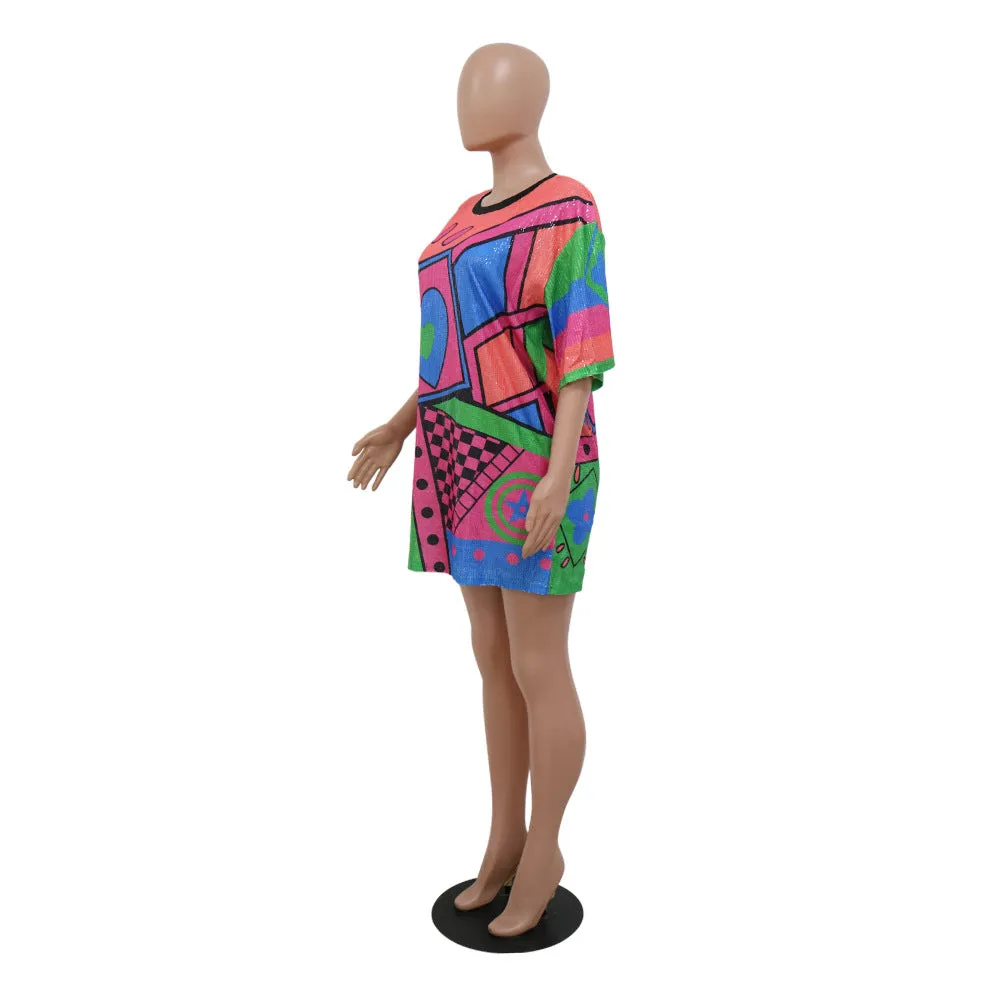 MB FASHION SEQUIN MINI SHIRT LOOSE DRESS 9984LY