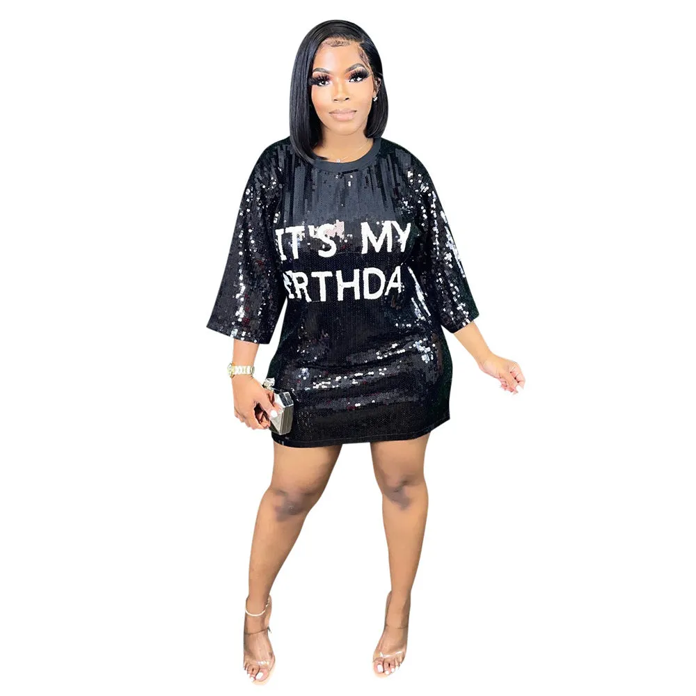MB FASHION SEQUIN MINI SHIRT LOOSE DRESS 9984LY