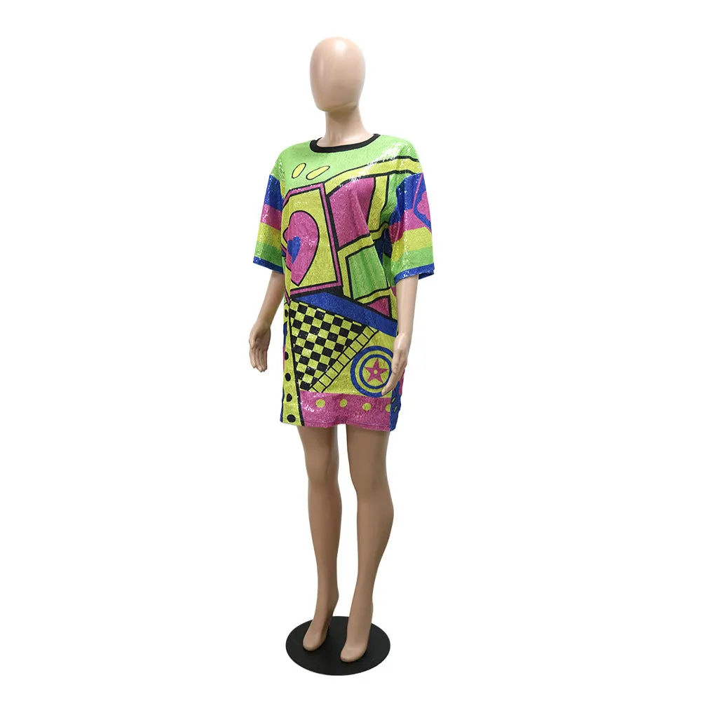 MB FASHION SEQUIN MINI SHIRT LOOSE DRESS 9984LY
