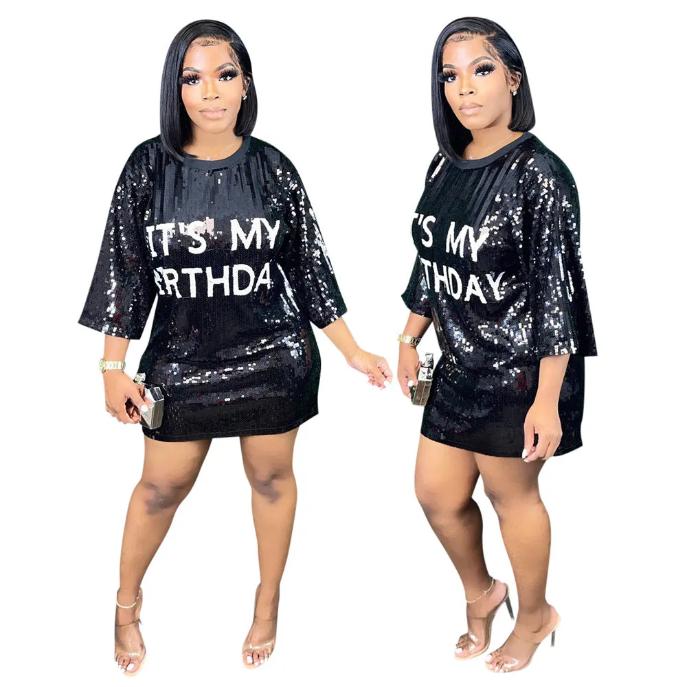 MB FASHION SEQUIN MINI SHIRT LOOSE DRESS 9984LY