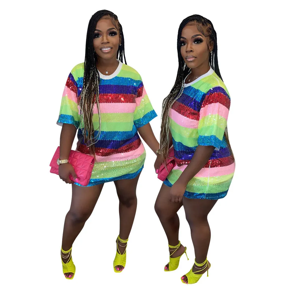 MB FASHION SEQUIN MINI SHIRT LOOSE DRESS 9984LY