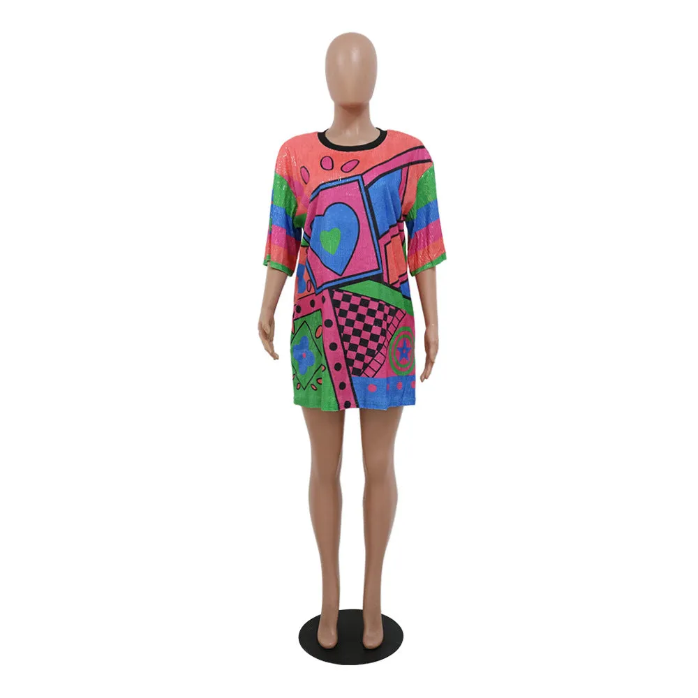MB FASHION SEQUIN MINI SHIRT LOOSE DRESS 9984LY