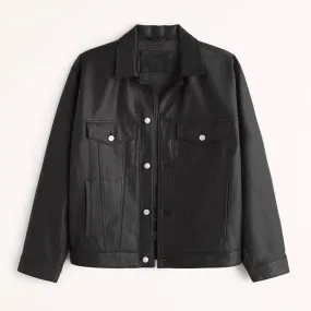 Men's Black Trucker Leather Jacket