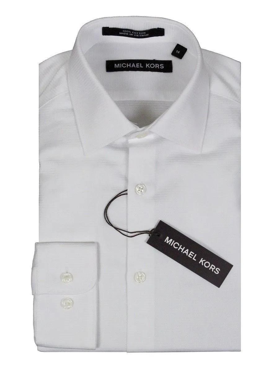 Michael Kors 24135 100% Cotton Boy's Dress Shirt - Tonal - White