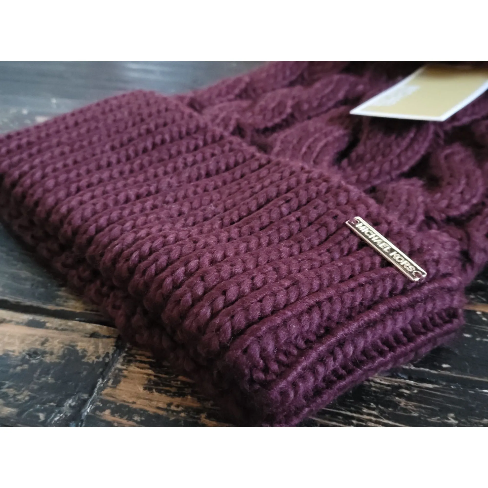 Michael Kors Cable Burgundy Maroon Red Knit Beanie Hat Unisex OS