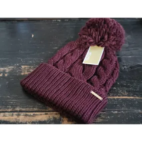 Michael Kors Cable Burgundy Maroon Red Knit Beanie Hat Unisex OS